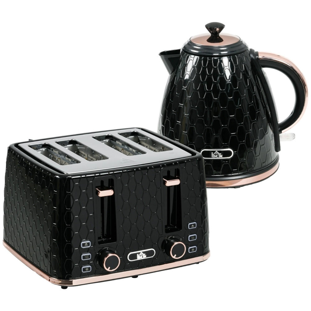 WASSERKOCHER-TOASTER SET, 1,7 L, 4 Scheiben, Kunststoff, Schwarz - Schwarz, Kunststoff (19.5/23.4/24.2cm) - Rolipo
