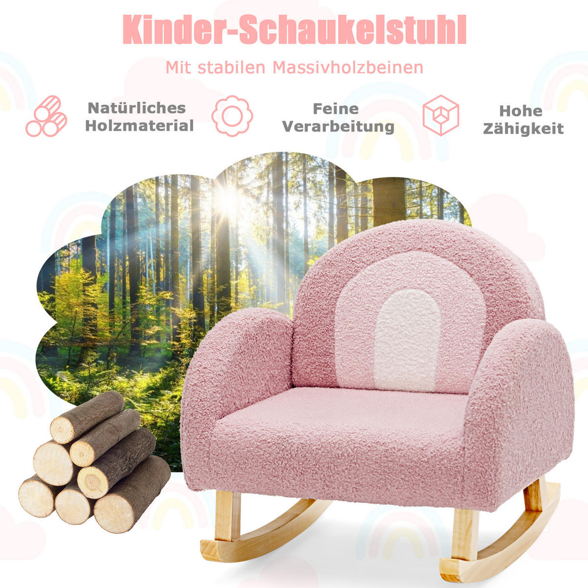 KINDERSOFA 51cm Pink - Pink, Holz (50/51/51cm) - COSTWAY