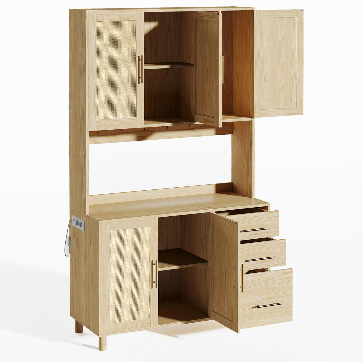 BUFFET aus MDF 100x40x183 cm Naturfarben mit LED-Beleuchtung, 2 Steckdosen, USB-Anschluss und viel Stauraum - Naturfarben, Holzwerkstoff (100/183/40cm) - Modfu