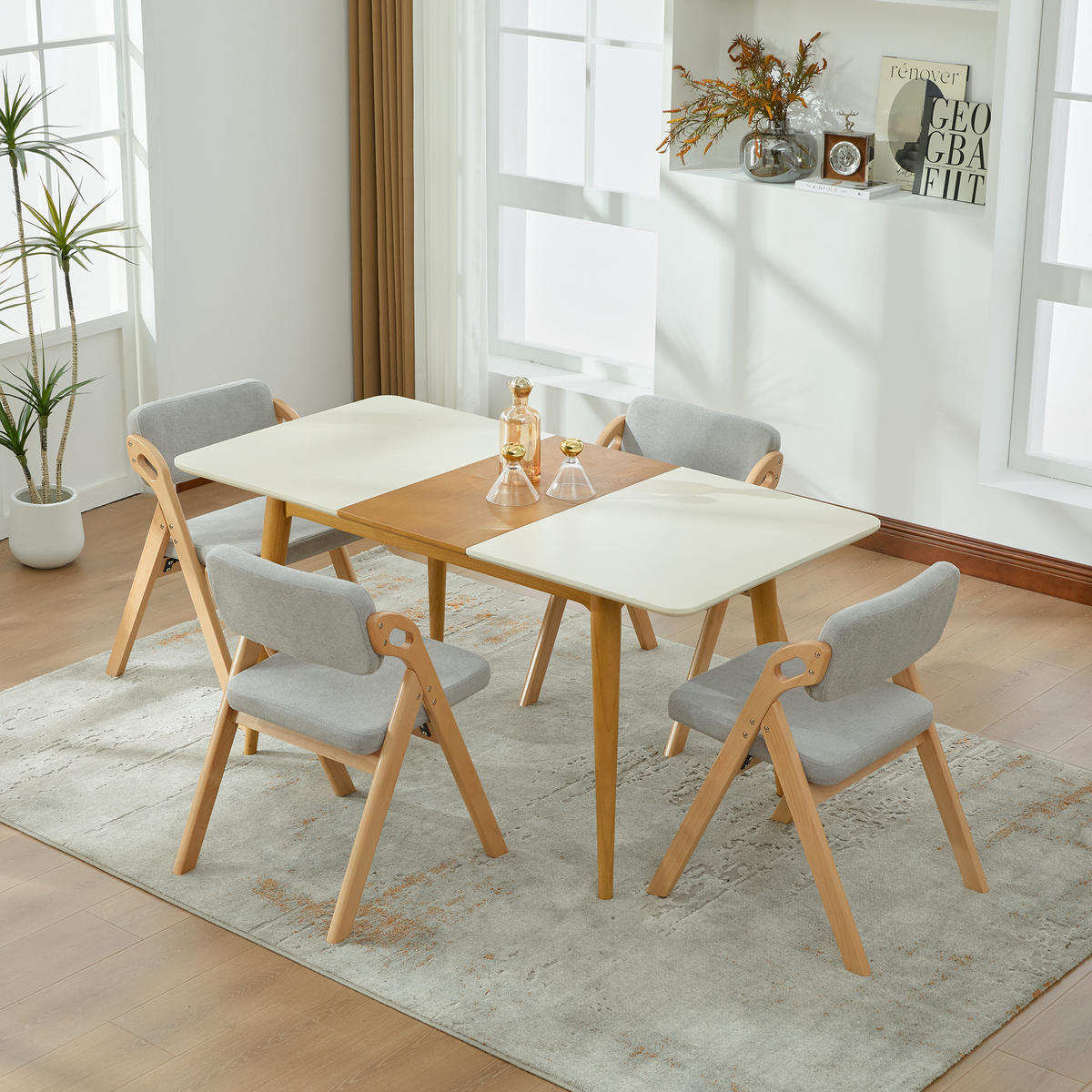 KLAPPSTUHL DE-36858 4er-Set mit Buchenholzgestell Grau - Grau, Holz (52/77/59cm) - ComfortXL