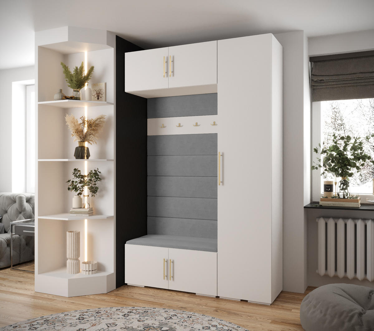 GARDEROBEN-SET 236,7/150/47 - Goldfarben/Weiß, Holz/Kunststoff (150/236.7/47cm) - Abiks Möbel