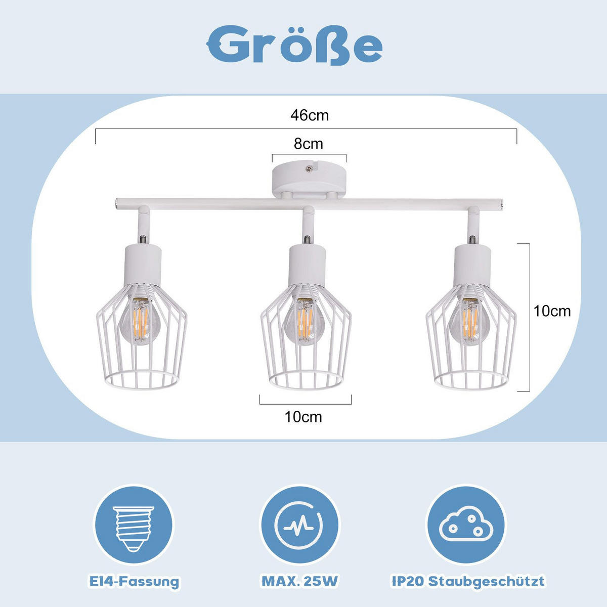 STRAHLER Franziska 3-flammig 46/10/10 cm - Weiß, Metall (46/10/10cm) - Nettlife