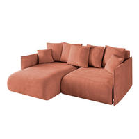 ECKSOFA mit Schlaffunktion und Bettkasten ONESK-L 208x165x40 Apricot Velours - Koralle, Holzwerkstoff/Kunststoff (208/165cm) - ALTDECOR