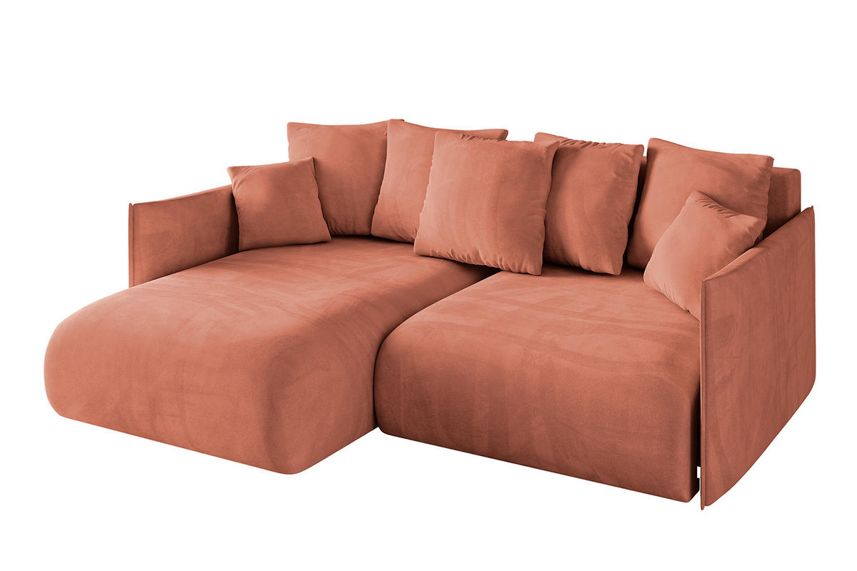 ECKSOFA mit Schlaffunktion und Bettkasten ONESK-L 208x165x40 Apricot Velours - Koralle, Holzwerkstoff/Kunststoff (208/165cm) - ALTDECOR