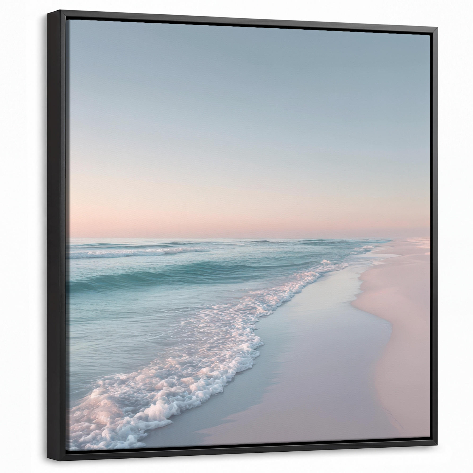 LEINWAND Bilder mit Rahmen - Küstenlinie - Pastell - Wasser - 50x50 - Pastellblau, Textil (50/50cm) - MuchoWow