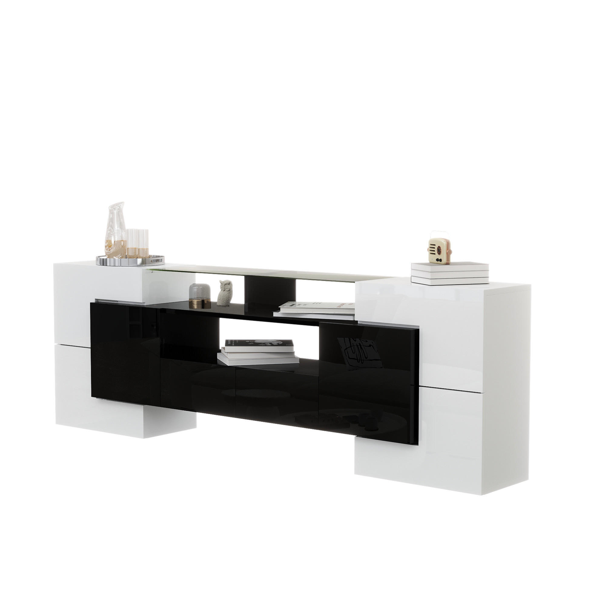 TV-ELEMENT mit LED 200 x 35 x 60 cm Weiß Schwarz - Schwarz, Holzwerkstoff (35/60/200cm) - Beauniv