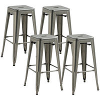 BARHOCKER 4er-Set DE-14729 industriell stapelbar mit Fußstütze Silber - Silberfarben, Metall (43/76/43cm) - ComfortXL