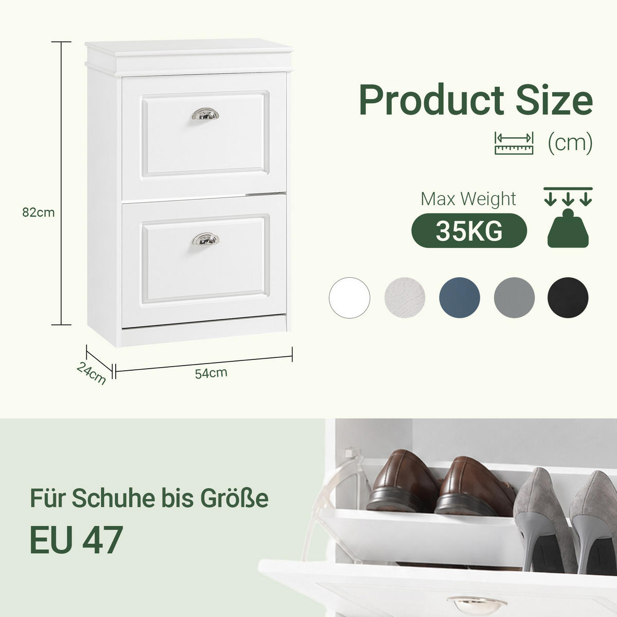 COMODĂ pentru intrare cu două sertare tip pantofar - alb, compozit lemnos (53/82/24cm) - SoBuy