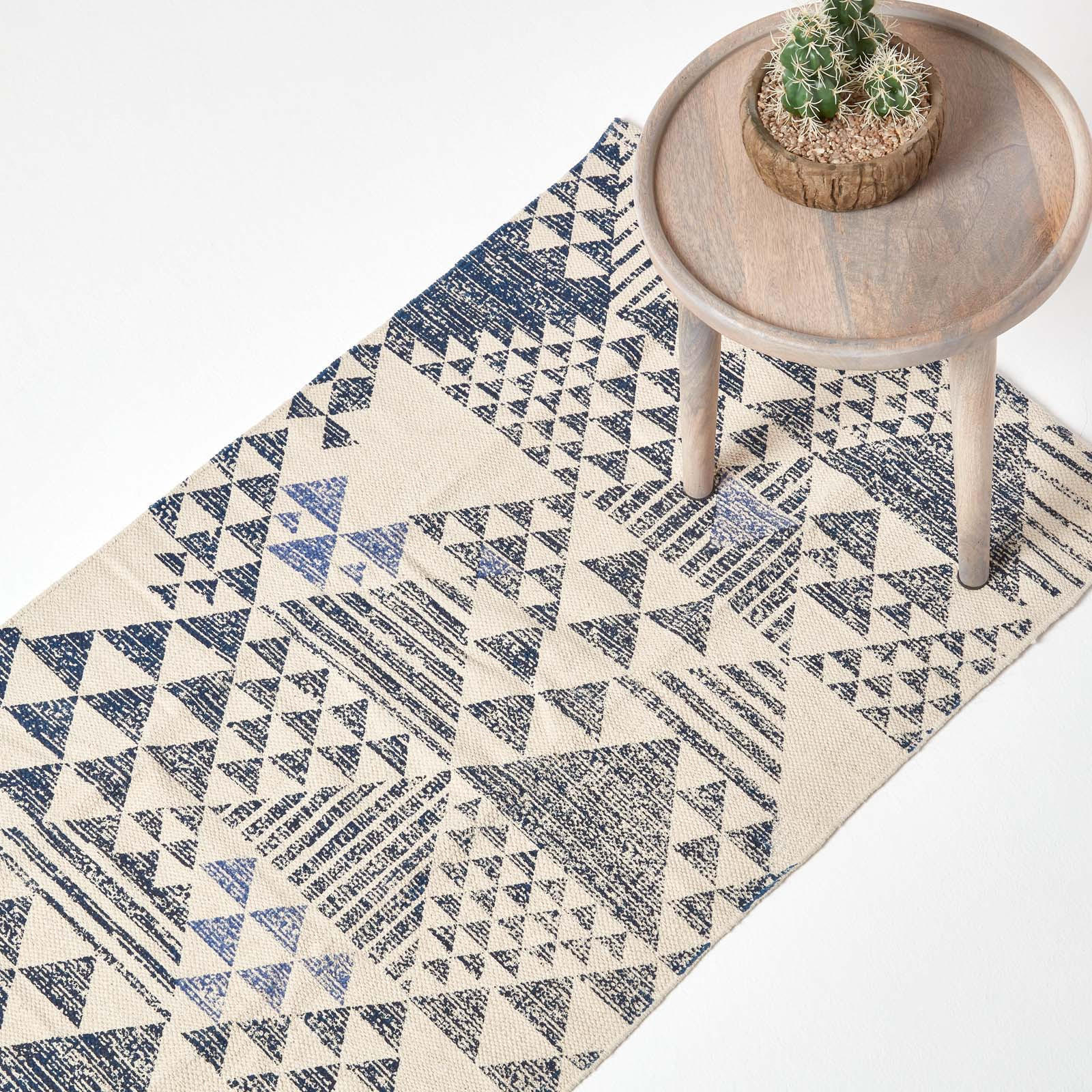 BAUMWOLLTEPPICH-LÄUFER Delphi geometrisch 66/200 cm - Blau, Textil (66/200cm) - Homescapes