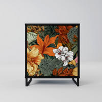 SIDEBOARD RADIANT FLORA, Schwarz, 57,5x42x67,5 cm, Schwarze Metall-Rahmenfüße - Multicolor/Schwarz, Holzwerkstoff/Metall (57.5/67.5/42cm) - SpaceRebels