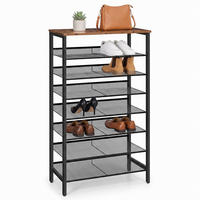 SCHUHREGAL Vintagebraun Metall MDF 8 Ebenen 137 cm - Schwarz, Holzwerkstoff/Metall (75/137/30cm) - Relaxdays