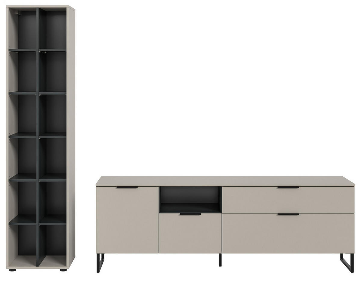 WOHNWAND kaschmir, schwarz 245 cm, Wohnkombination mit Soft-Close-Funktion - Kaschmir/Schwarz, Holzwerkstoff/Kunststoff (245/192/41cm) - Inn.Furn