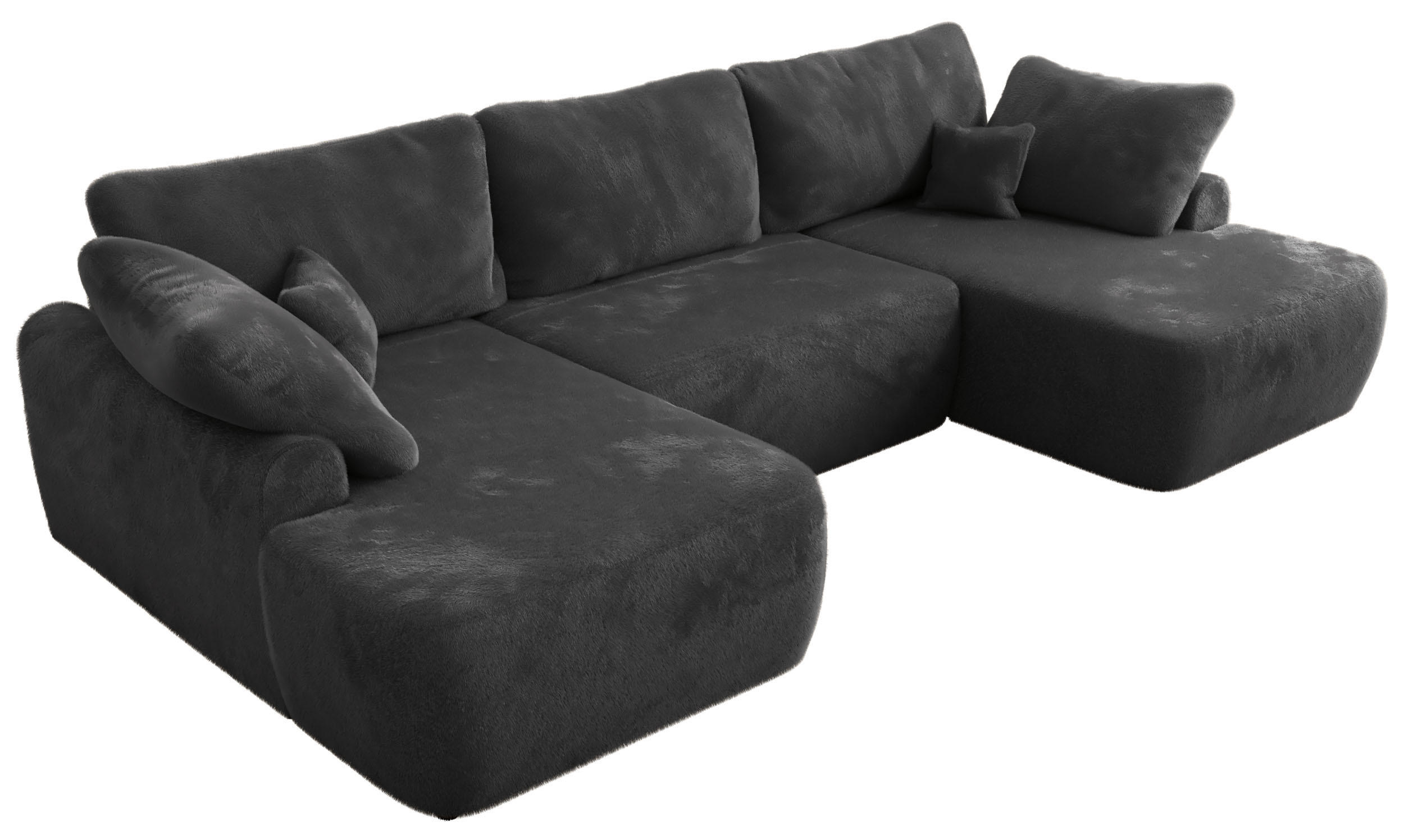 WOHNLANDSCHAFT CUBO U Dunkelgrau Plüsch - Dunkelgrau/Schwarz, Kunststoff/Textil (370/100/187cm) - MKS