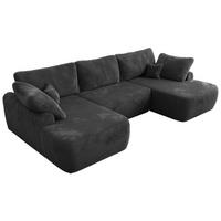 WOHNLANDSCHAFT CUBO U Dunkelgrau Plüsch - Dunkelgrau/Schwarz, Kunststoff/Textil (370/100/187cm) - MKS