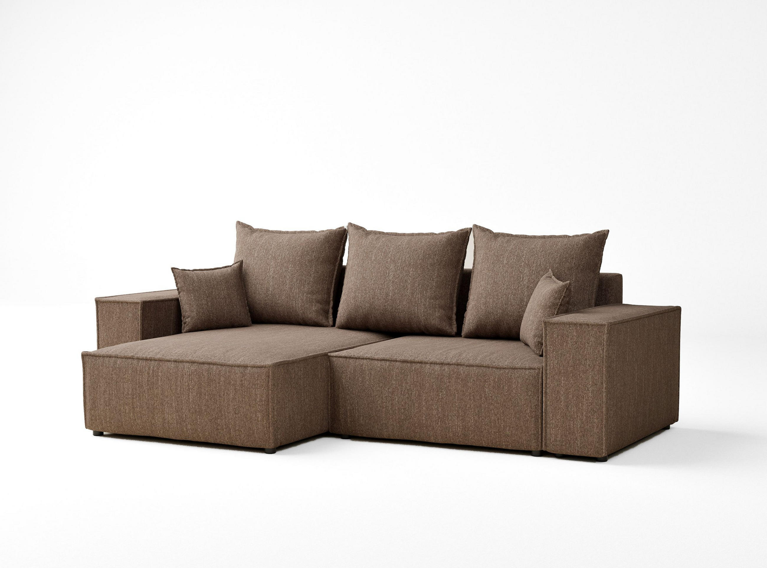 ECKSOFA MIT SCHLAFFUNKTION Moyo Hellbraun Webstoff - Hellbraun/Schwarz, Holz/Holzwerkstoff (255/148cm) - Maison de Reve