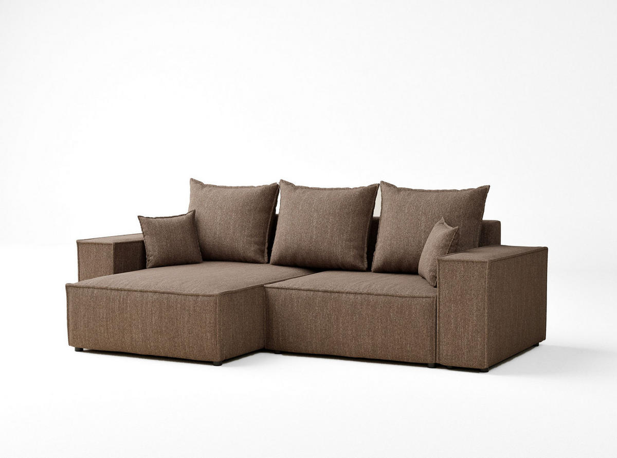 ECKSOFA MIT SCHLAFFUNKTION Moyo Hellbraun Webstoff - Hellbraun/Schwarz, Holz/Holzwerkstoff (255/148cm) - Maison de Reve