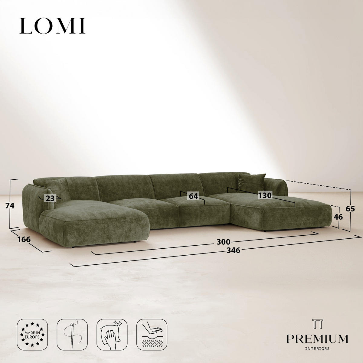 PANORAMA-SOFA LOMI Geprägter Samt Terrakotta 346cm - Dunkelorange/Terracotta, Textil (346/76/166cm) - Premium Interiors