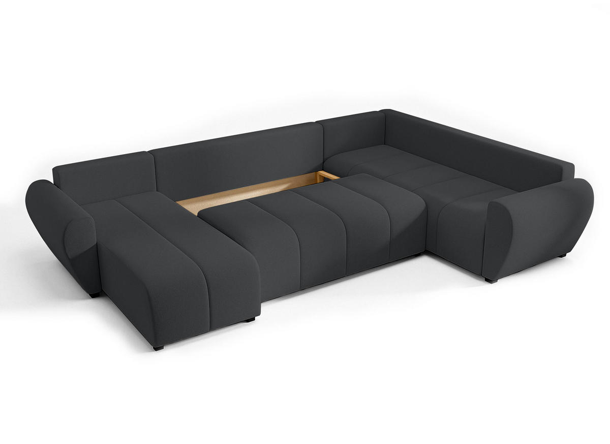 WOHNLANDSCHAFT Malatya U Form MAX Dunkelgrau 311/145/82 cm mit Schlaffunktion - Dunkelgrau/Schwarz, Kunststoff/Textil (208/82/303cm) - AX Living