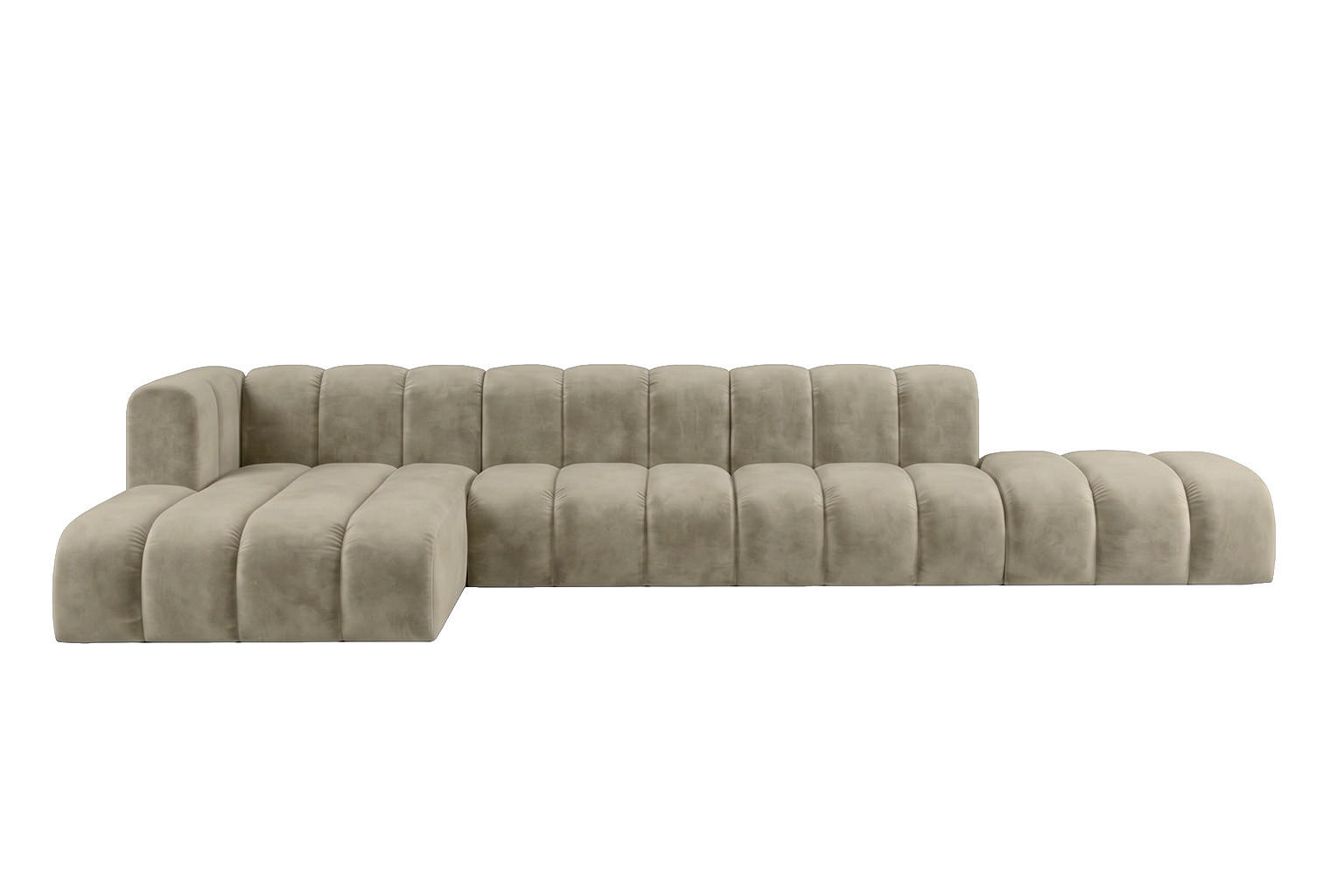 ECKSOFA Modulares In L-Form Mit Hocker, Velvet-Stoff Riviera, Beige, Links, GRAND - Beige, Holz (386/179cm) - Kaiser Möbel