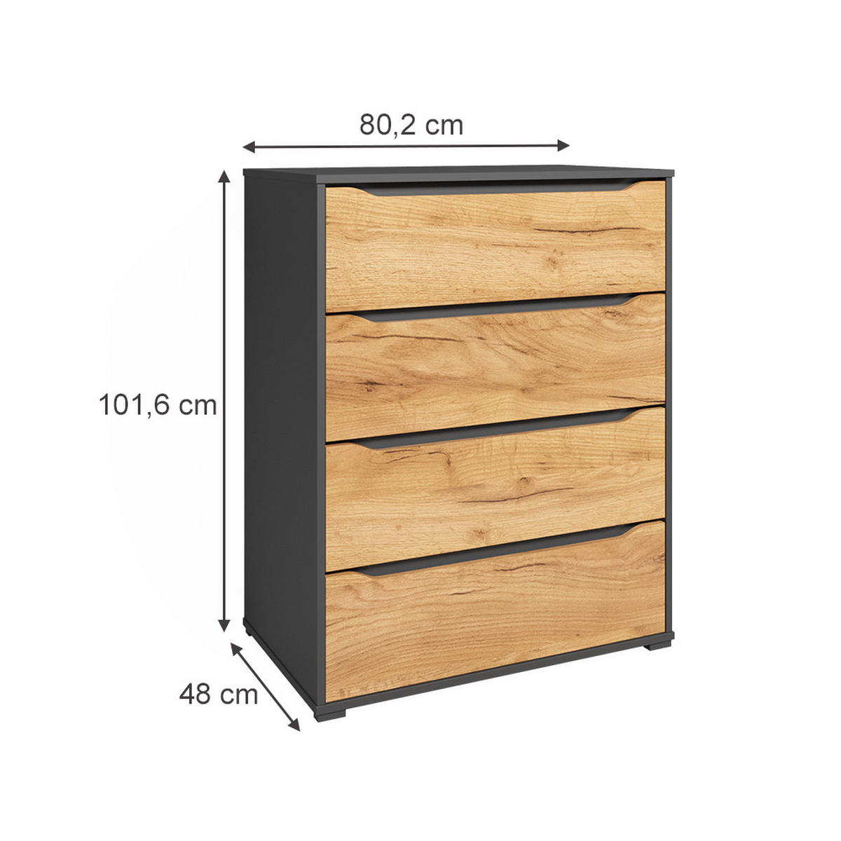 PŘÍBORNÍK Ruben Zlatý dub power/antracit - medově dubová/antracitová, kompozitní dřevo (48/101.6/80cm) - Vicco
