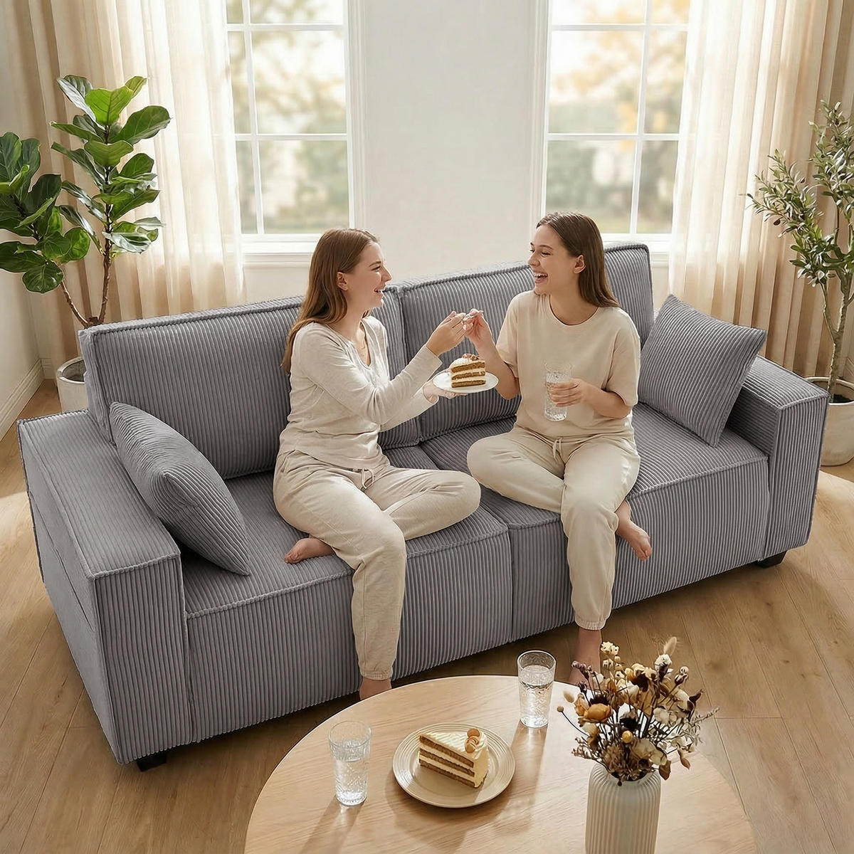 2-SITZER Sofa Hellgrau 218.0/79.0/91.0 cm - Hellgrau, Textil (79/91/218cm)