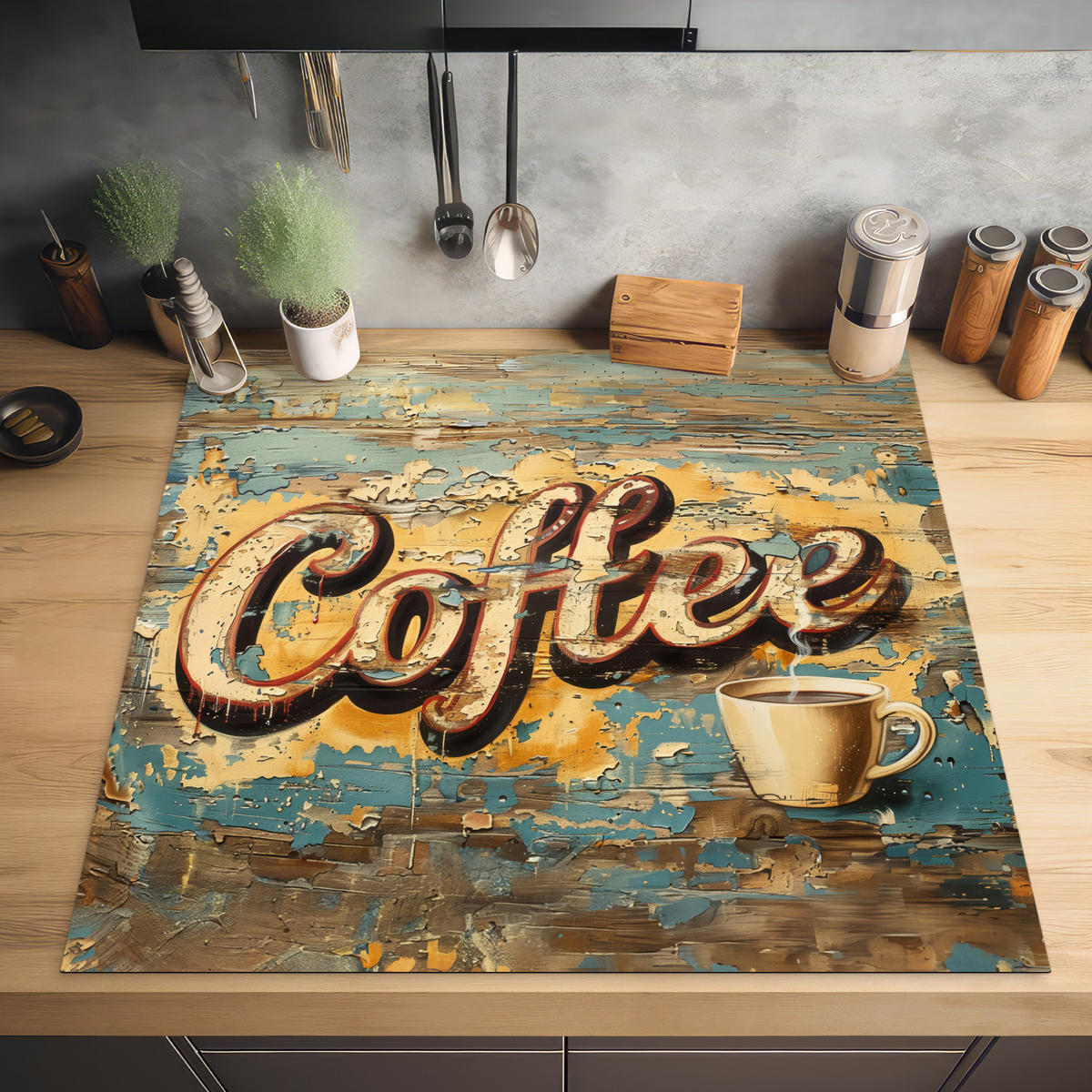HERDABDECKPLATTE Kaffee - Vintage - Braun - Tasse 78x78 cm - Teakfarben, Kunststoff (78/0.2/78cm) - MuchoWow