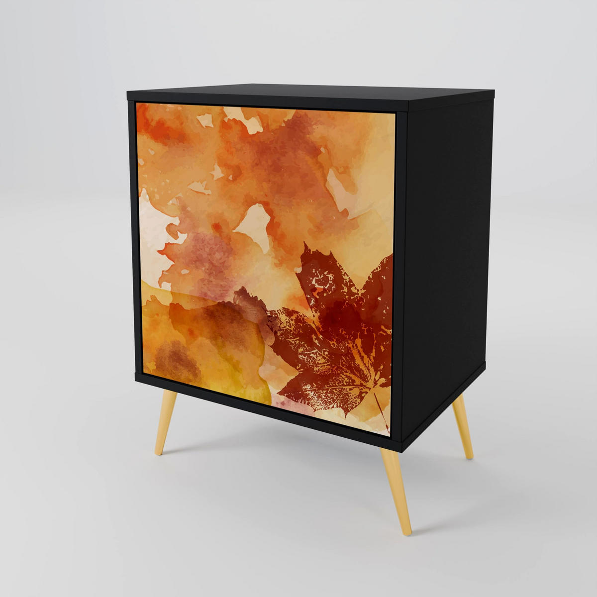 SIDEBOARD TRACES OF AUTUMN, Schwarz, 57,5x42x72,5 cm, Schwarze Metallfüße - Multicolor/Schwarz, Holzwerkstoff/Metall (57.5/72.5/42cm) - SpaceRebels