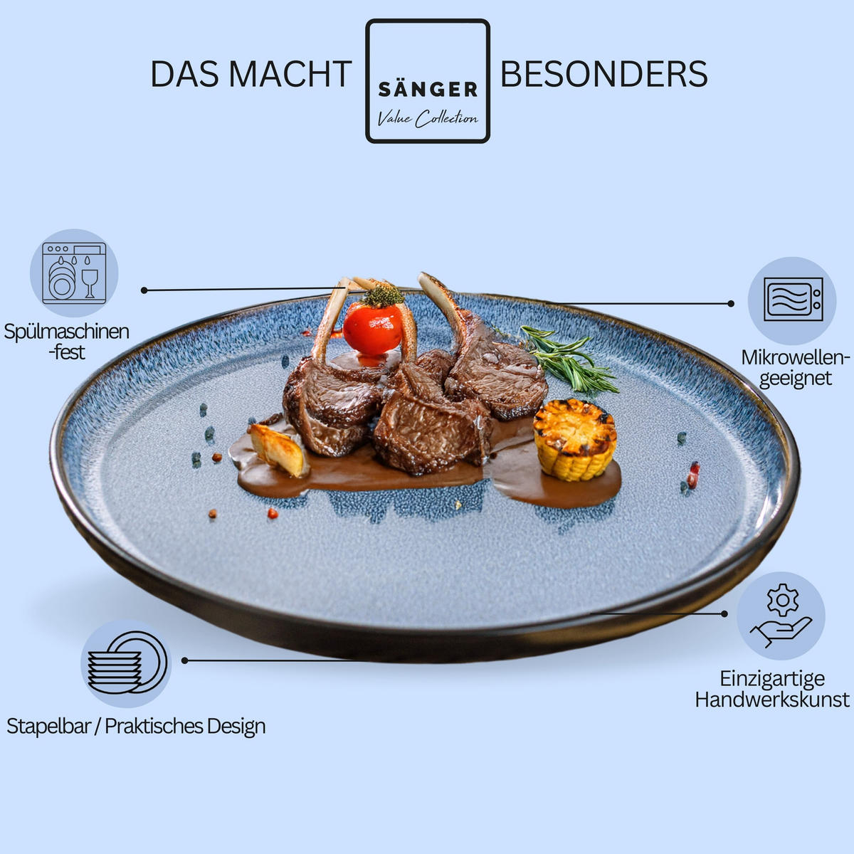 SPEISETELLER SET ARUBA - 6 teilig aus Steingut - Blau, Keramik (17cm) - Sänger