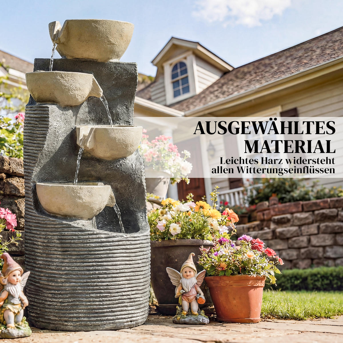 GARTENBRUNNEN Harz Mehrfarbig - Multicolor, Kunststoff (33/31/80cm) - Outsunny