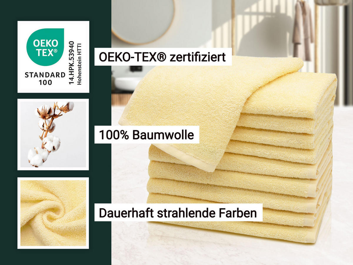 GÄSTETÜCHER, 10er-Set, 30x50 cm, 100% Baumwolle, Gelb - Gelb, Textil (30/50cm) - Zollner