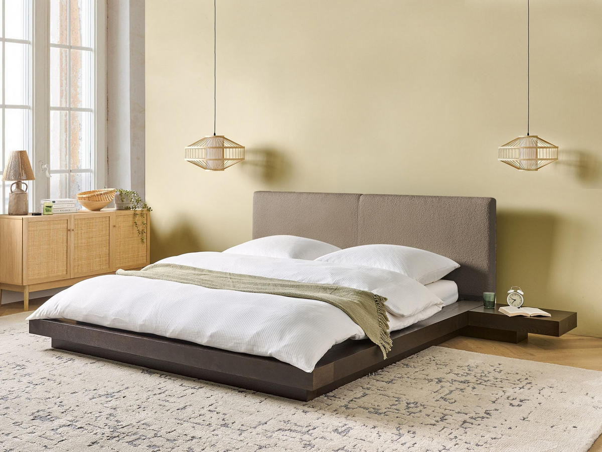 POSTEL s roštem 160/200 cm MDF deska Tmavě hnědá Zen - tmavě hnědá, dřevo (160/200cm) - Beliani