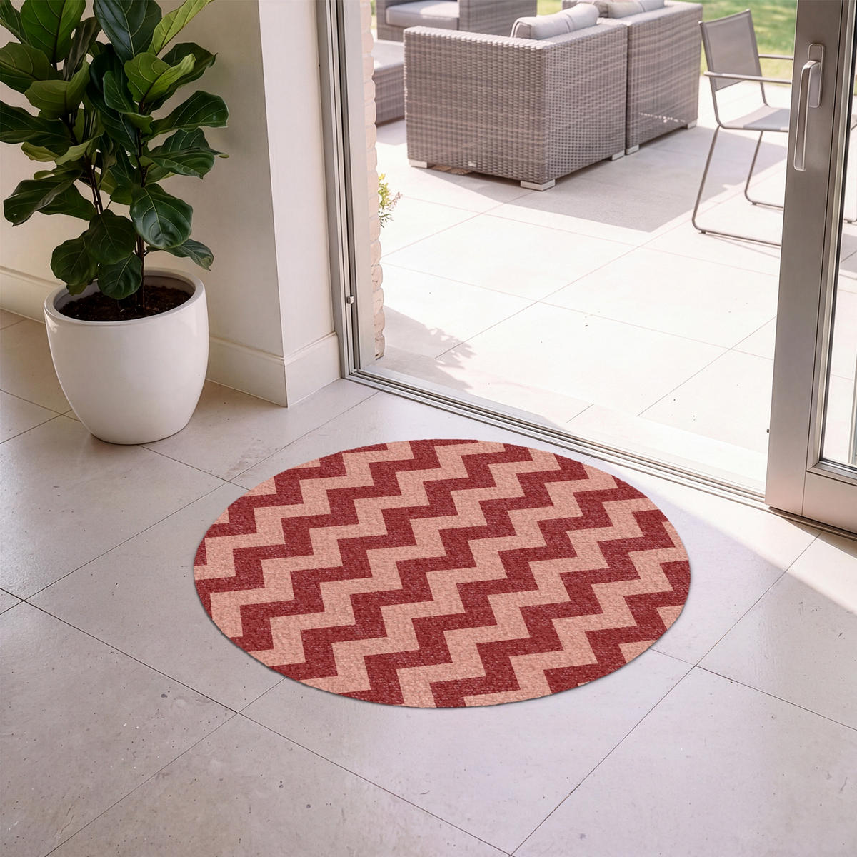 ROHOŽKA Klikatá - Pruhy - Vzor - Červená 90x90 cm - bordeaux, textil/umělá hmota (90/0.4cm) - MuchoWow