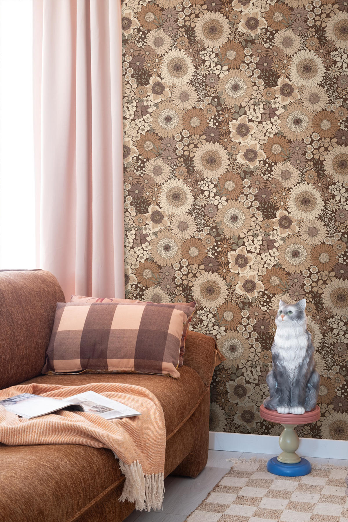 TAPETE Retro Blumen 50 x 900 cm - Braun, Papier (50/900cm) - ESTAhome