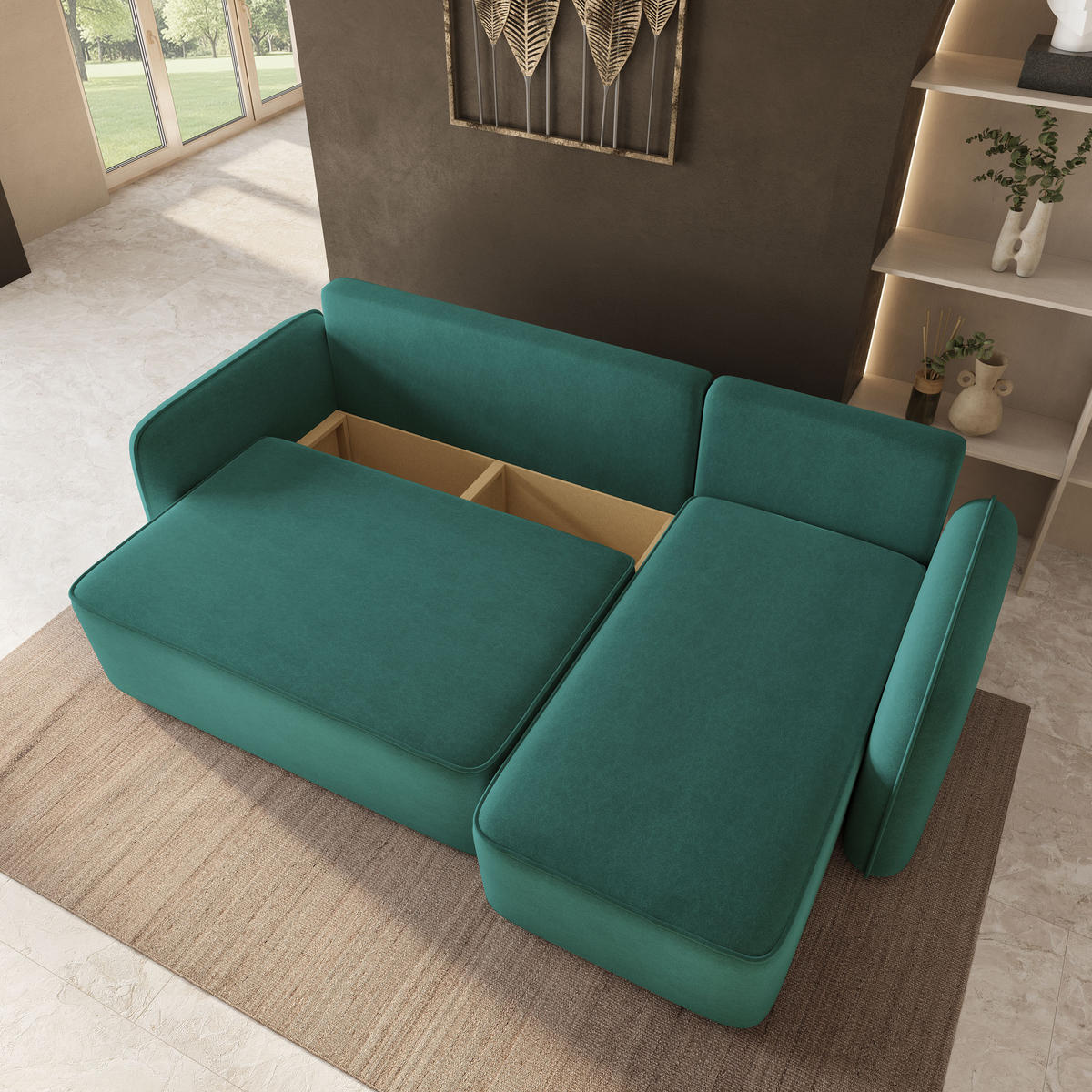 ECKSOFA DOLVER CL Blau Samtstoff mit Schlaffunktion - Blau, Holzwerkstoff/Textil (238/156cm) - MASSENO