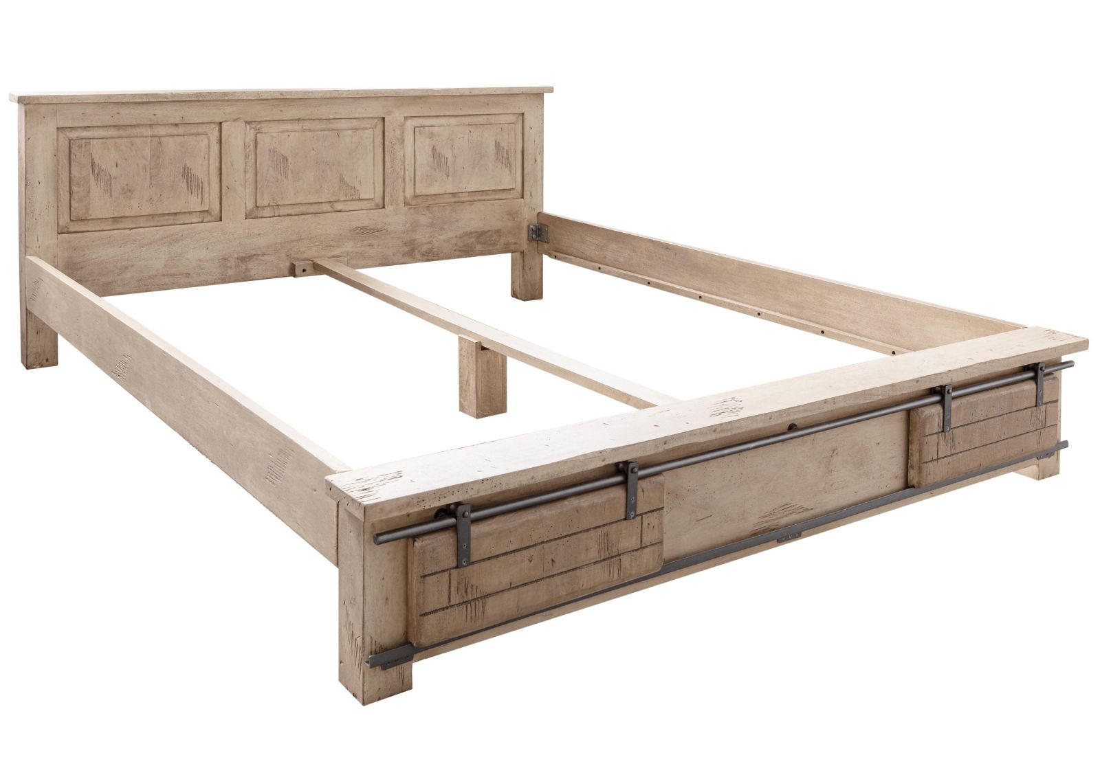 BETT Massivholz Mango 180 x 200 x 85 beige RAILWAY #342 - Beige, Holz (180/200cm) - Massivmoebel24