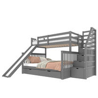 ETAGENBETT 90/200 über 140/200 cm mit Rutsche und Schubladen - Grau, Holz (90/200cm) - BEAOK