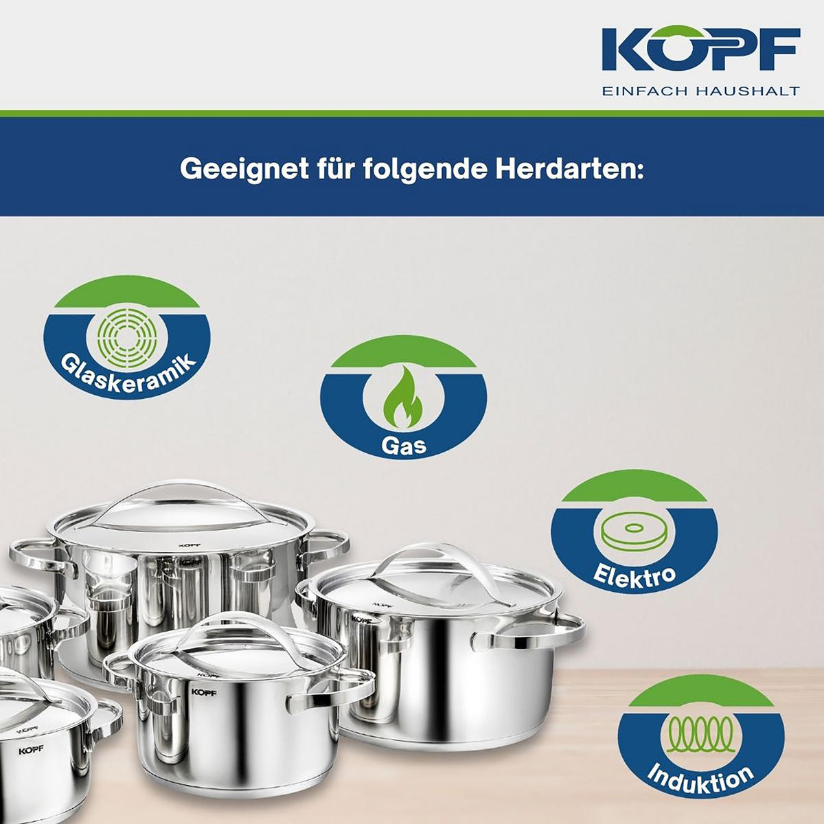 TOPFSET Stilo, Edelstahl, Induktion, 10-teilig - Silberfarben, Metall - KOPF