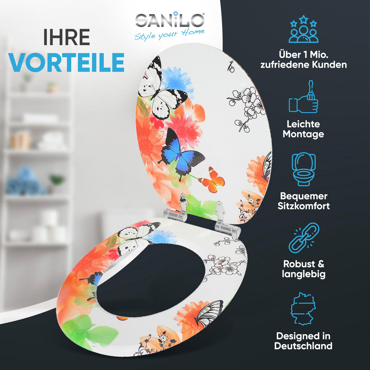 WC-SITZ mit Absenkautomatik Butterfly - Multicolor, Holzwerkstoff (38/6/47cm) - Sanilo