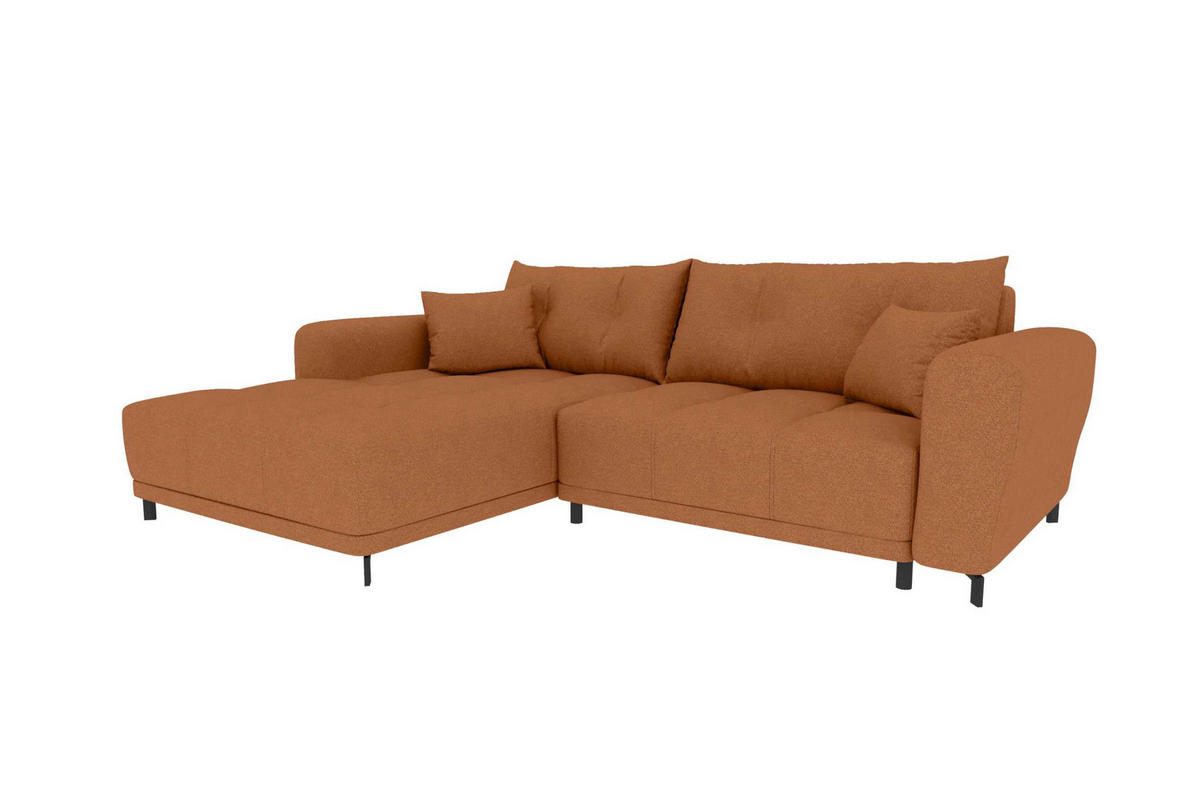 ECKSOFA Massimo Strukturstoff Rostfarben inkl. Schlaffunktion Links - Rostfarben/Schwarz, Textil/Metall (246/177cm) - 99rooms