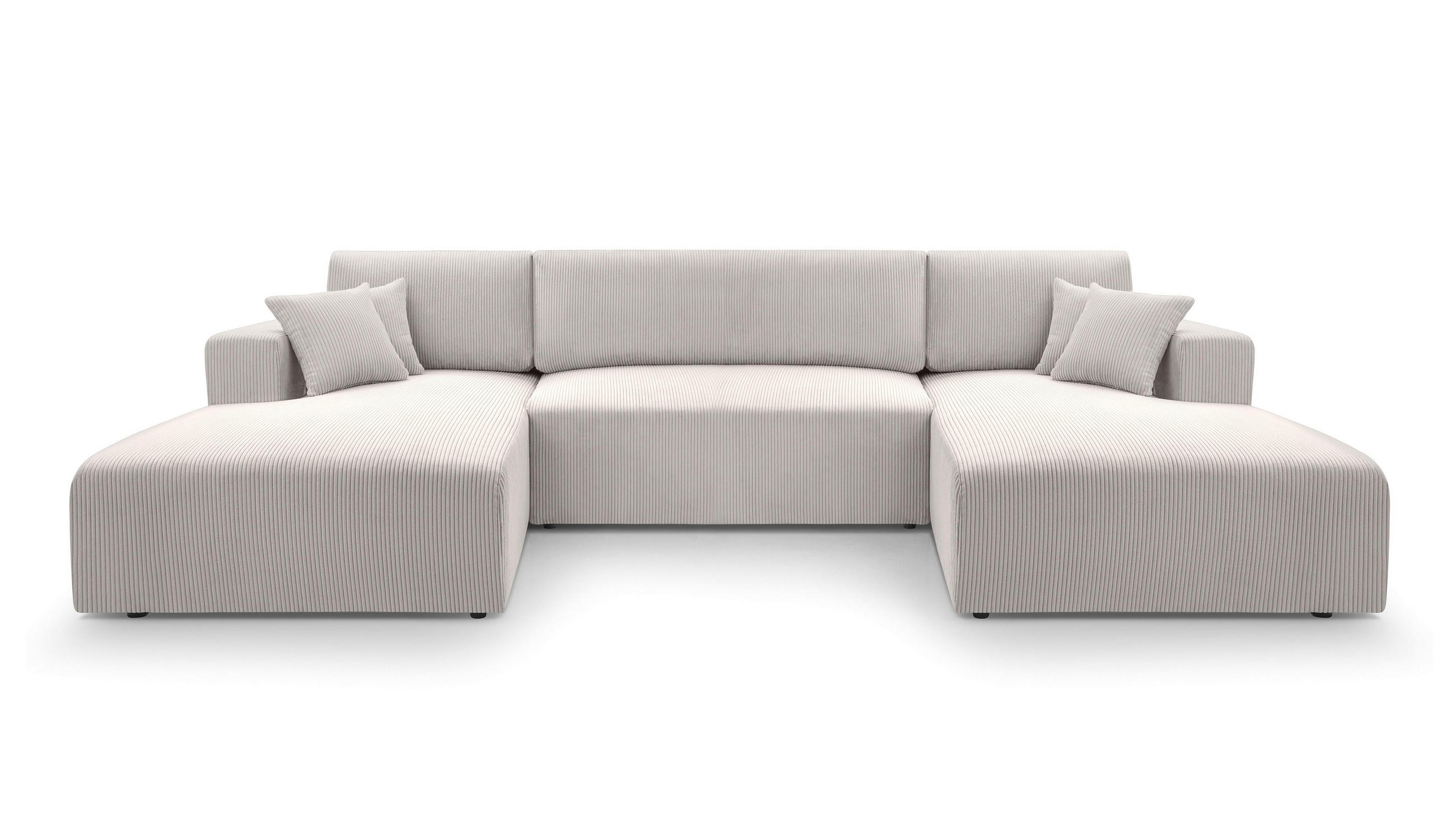 WOHNLANDSCHAFT Catea Weiß 364/145/85 cm mit Schlaffunktion - Creme/Schwarz, Kunststoff/Textil (364/84/145cm) - AX Living