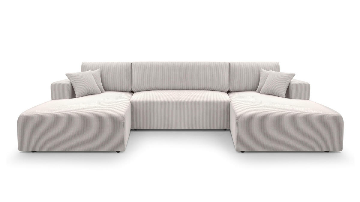 WOHNLANDSCHAFT Catea Weiß 364/145/85 cm mit Schlaffunktion - Creme/Schwarz, Kunststoff/Textil (364/84/145cm) - AX Living