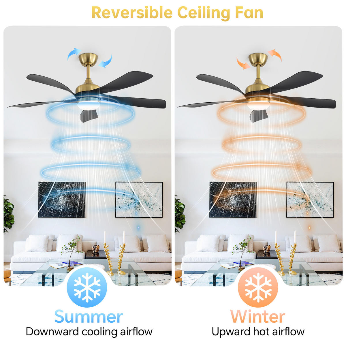 DECKENVENTILATOR 52Zoll LED Licht Dimmbar DC Motor 5 ABS Flügel - Schwarz, Kunststoff (132.08/132.08/26.8cm) - CASIVA