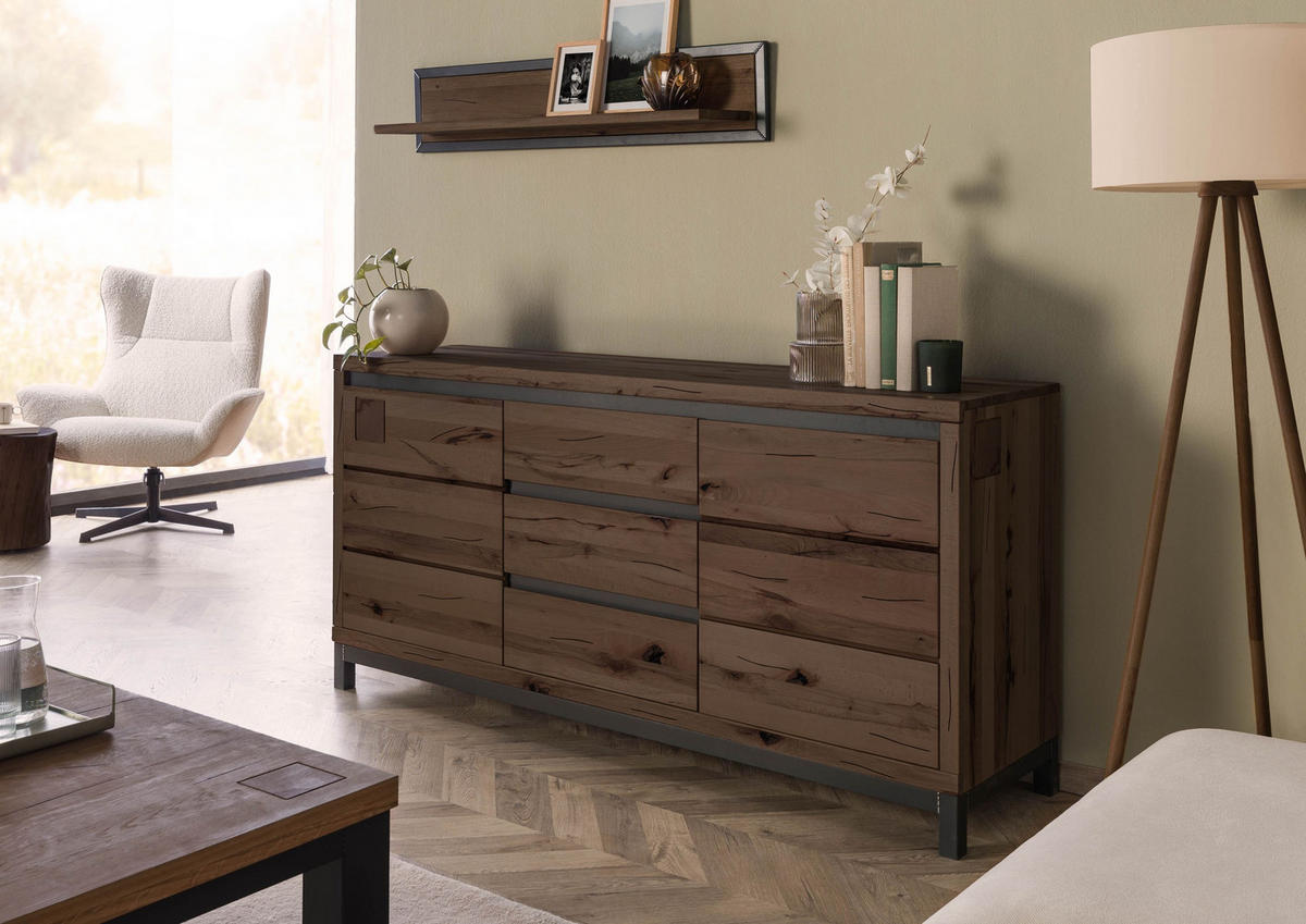 SIDEBOARD Kernbuche 175x45x85 tabacco braun geölt VILLANDERS #209 - Braun, Holz (175/85/45cm) - Massivmoebel24