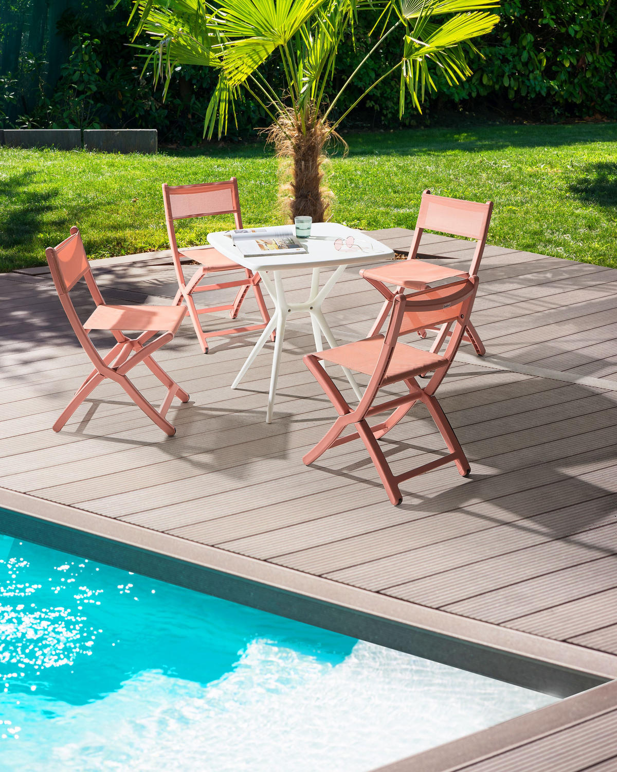 GARTENSTUHL 4er-Set Korallenrot Talca - Rot, Kunststoff (45/83/53cm) - Beliani