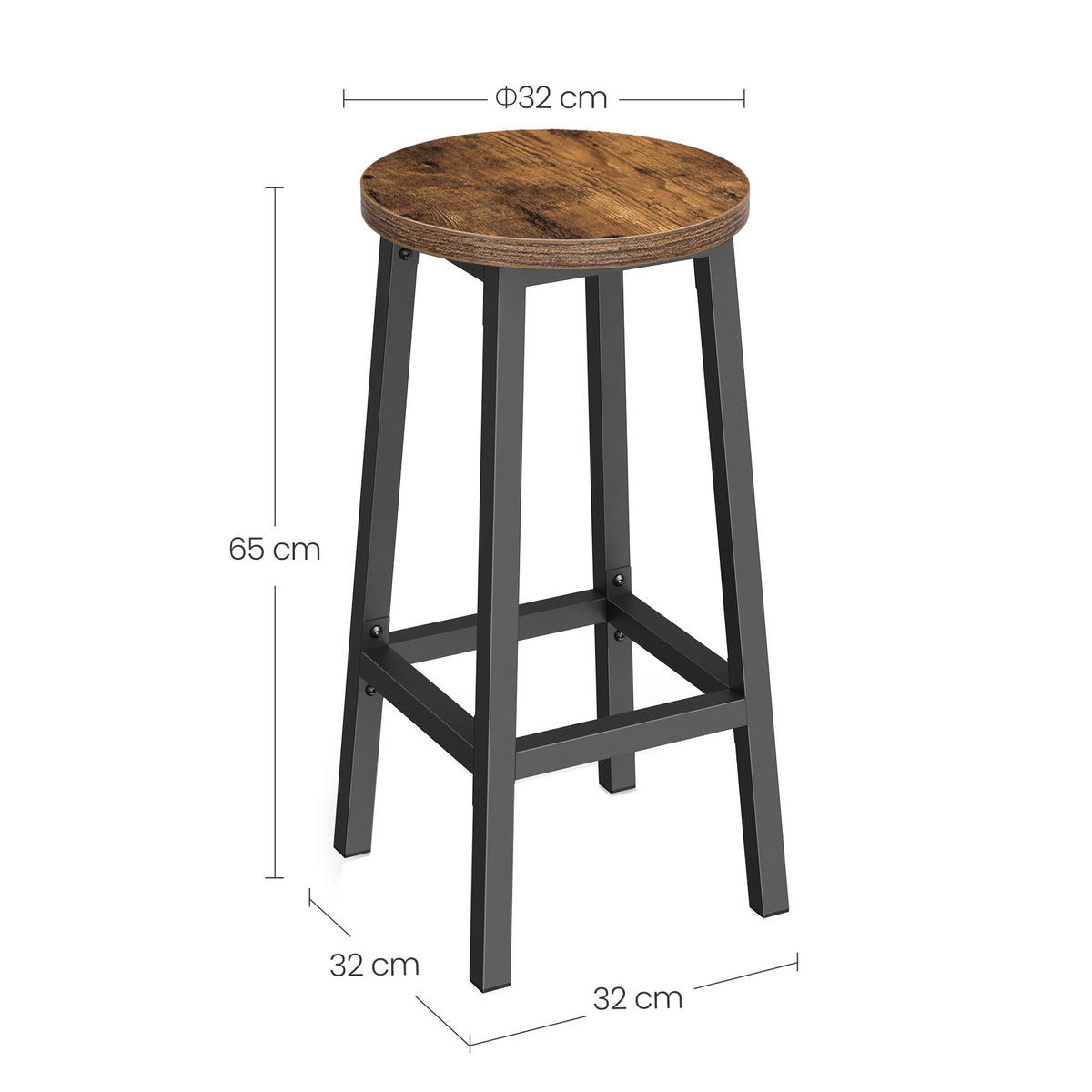 BARHOCKER in Eiche rustikal und Schwarz Beine - Wildeiche, Holzwerkstoff (32/65/32cm) - Home Collective