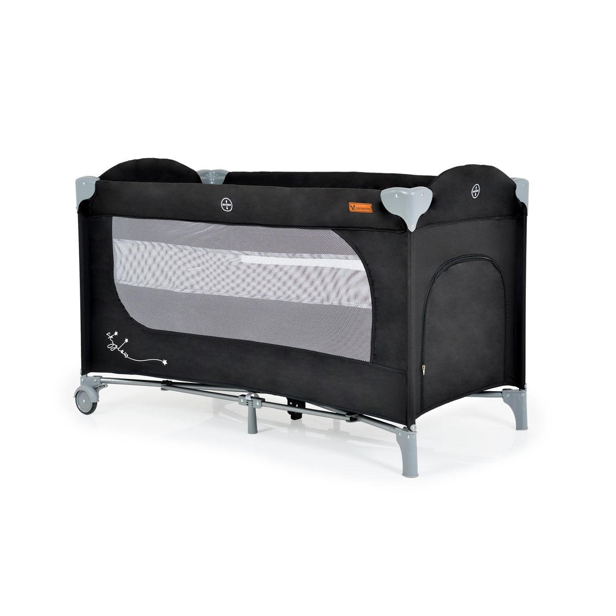 REISEBETT Skyglow 2 Ebenen schwarz Räder Matratze Seiteneingang Tasche Bremsen - Schwarz, Kunststoff (60/120cm) - Cangaroo