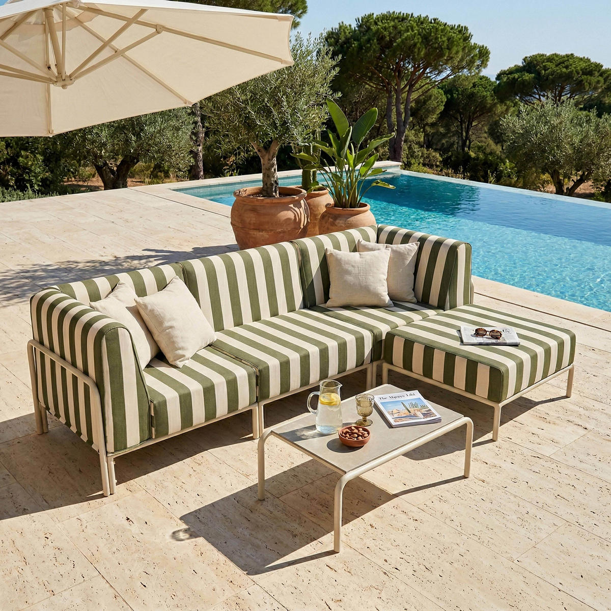 GARTENSOFA mit 4 Sitzplätzen, Khakigrün - Grün, Textil - Oviala
