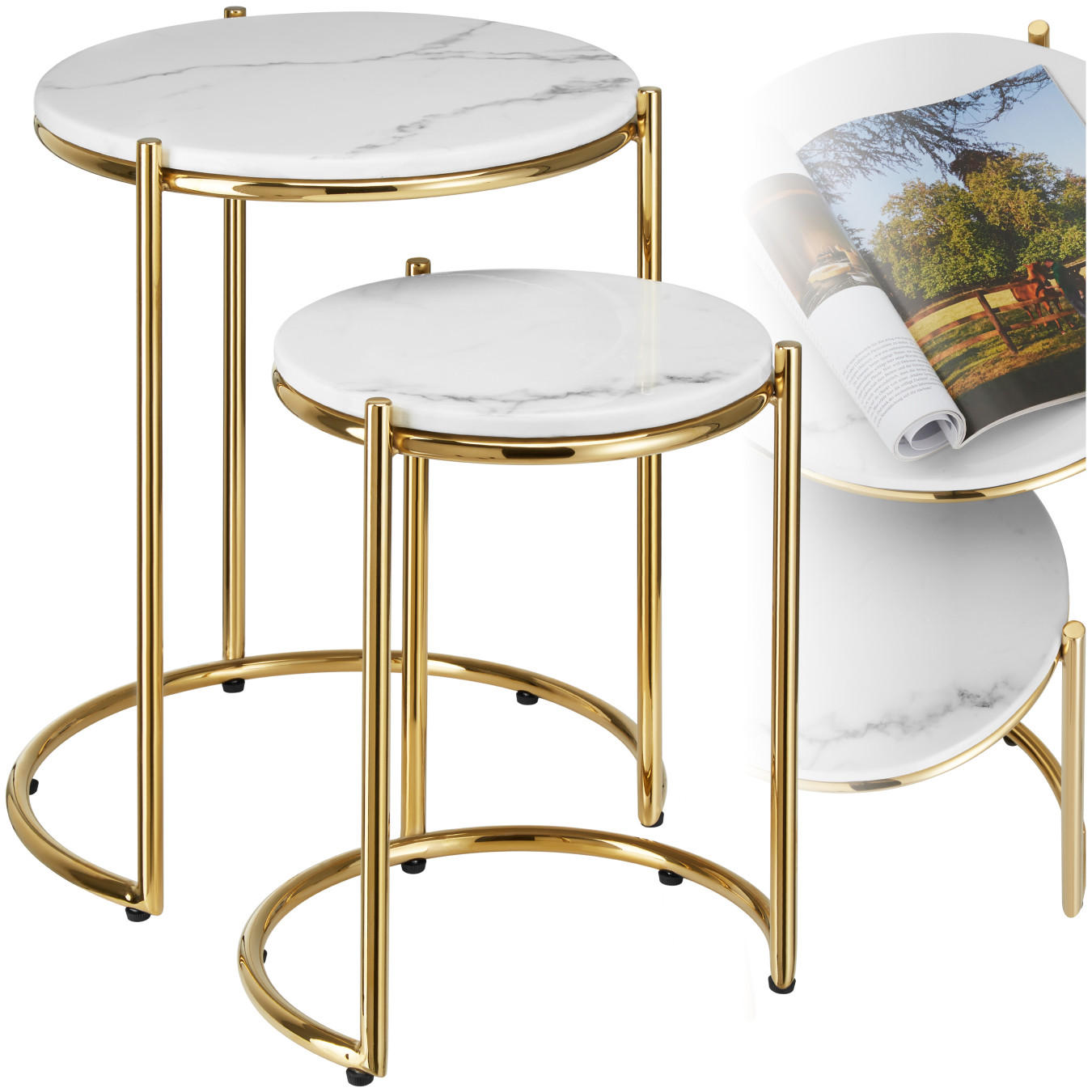 Thumbnail - tectake Beistelltisch, Gold, Weiß, Stein, Abstrakt, 43x50.5x43 cm, Wohnzimmer, Wohnzimmertische, Beistelltische