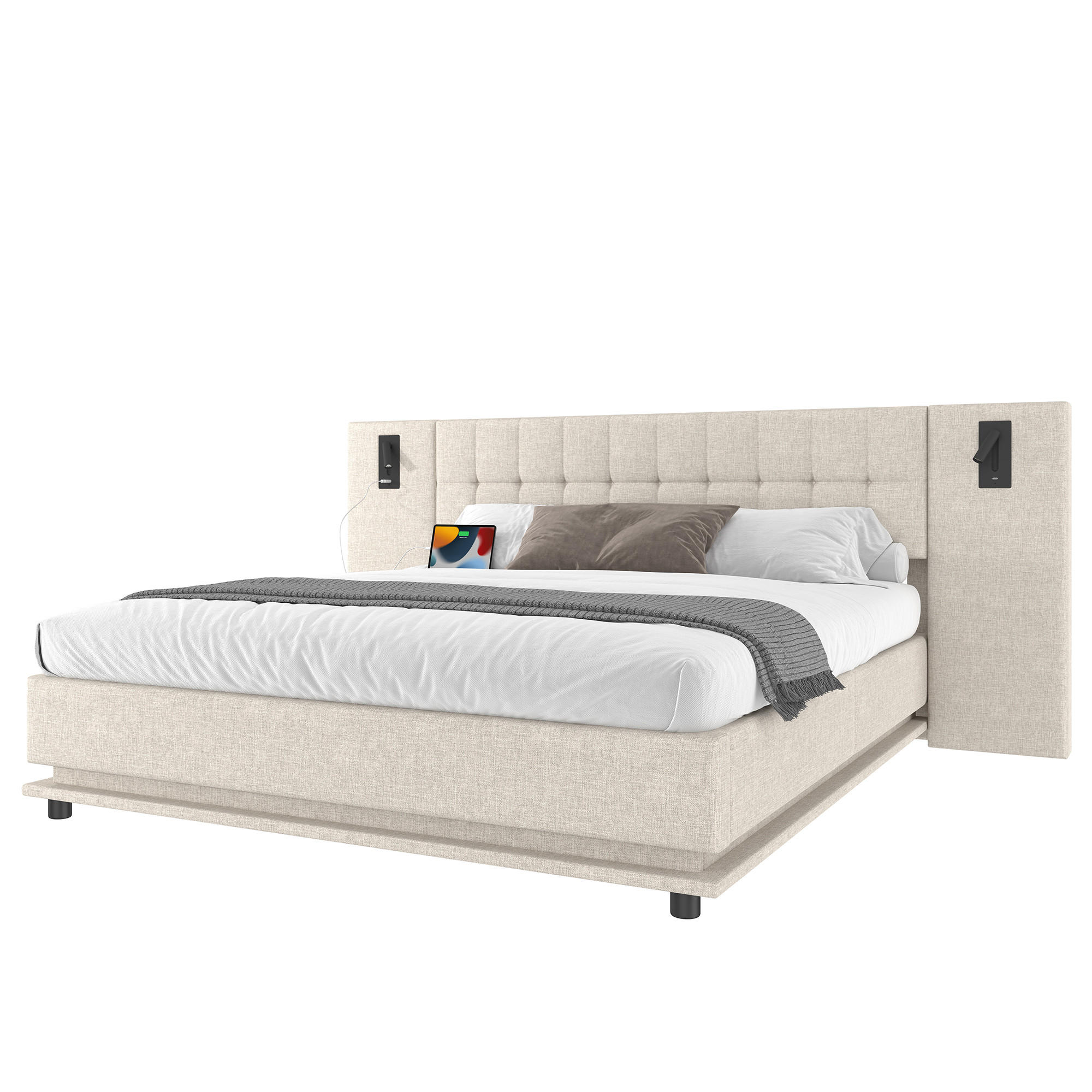 FLIEKS ČALOUNĚNÁ POSTEL 180x200cm Len LED USB Béžová