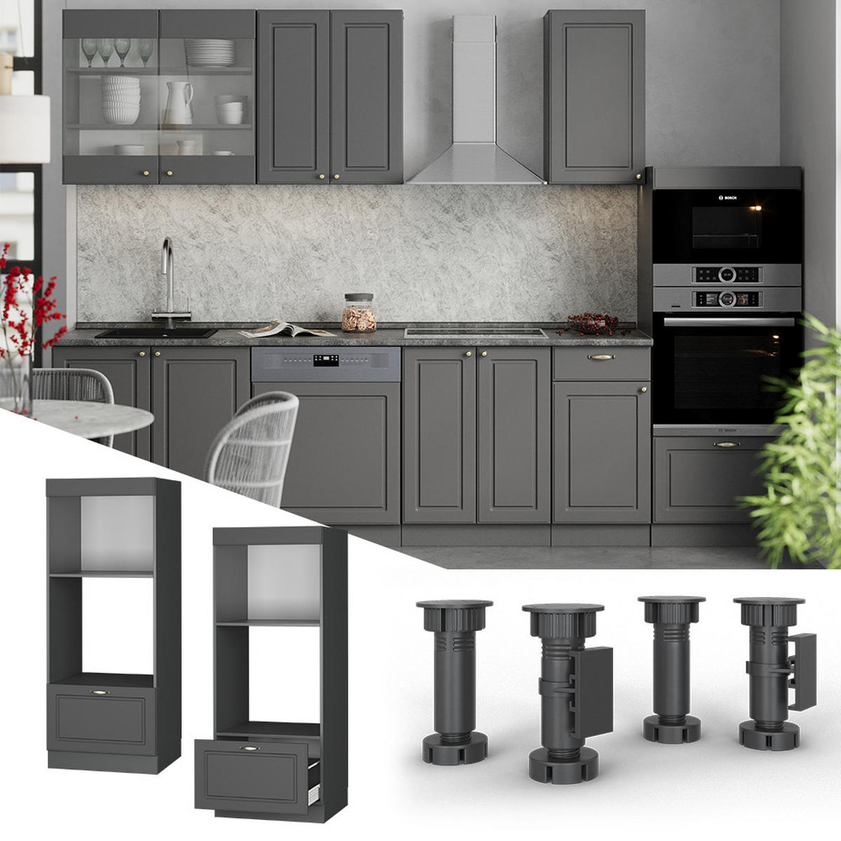 SKŘÍŇKA NA MIKROVLNNOU TROUBU Fame-Line Anthrazit-Gold Landhaus - antracitová, kompozitní dřevo (60/153.6/58.1cm) - Vicco